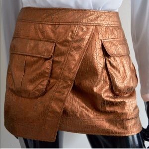 H&M Bonze Crackled Metallic Flap Mini Skirt